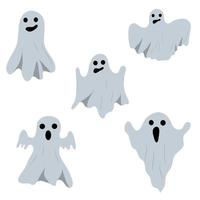 set di fantasmi dei cartoni animati, halloween. vettore isolato su sfondo bianco.