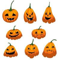 set di zucca di halloween con facce diverse, vettore