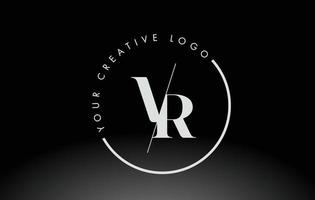 design del logo della lettera vr serif bianco con taglio creativo intersecato. vettore