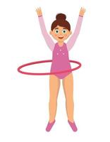 ginnasta ragazza fa esercizio di fitness con hula-hoop rosso. vettore