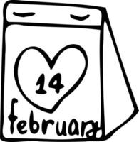 cuore di contorno del disegno a mano con data di calendario 14 febbraio. modello di amore, cartolina, priorità bassa astratta del cuore. vettore di cuori buon San Valentino 14 febbraio. sfondo per inviti e scrapbo