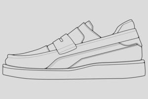 scarpe da ginnastica contorno disegno vettoriale, scarpe da ginnastica disegnate in uno stile di schizzo, linea nera scarpe da ginnastica modello contorno, illustrazione vettoriale. vettore