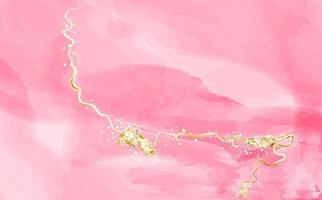 sfondo acquerello astratto rosa o albicocca con texture oro. pittura fluida arrossata. invito a nozze primaverile rosa polverosa o struttura a velo. inchiostro alcolico. vettore