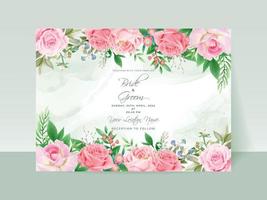 set di carte di invito a nozze con rose rosa vettore