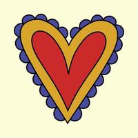icona di vettore del cuore vintage luminoso. illustrazione retrò disegnata a mano, stile anni '70. stampa hippie groove per decorazione, design t-shirt, adesivi, carte. simbolo psichedelico del fumetto di amore, pace, speranza