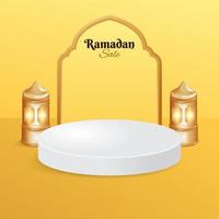 podio di vendita ramadan con lanterna vettore