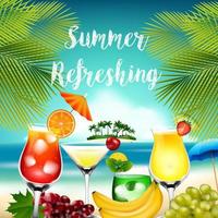 vacanze estive con palma, cocktail e frutta vettore