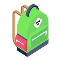 una simpatica icona della borsa da scuola nel design isometrico vettore