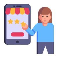 recensioni dei clienti sullo shopping, icona piatta delle valutazioni online vettore