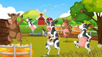 scena con animali da fattoria nella fattoria vettore