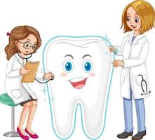 dentista prendersi cura di un grande dente su sfondo bianco vettore