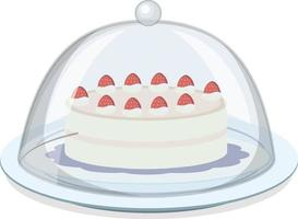 una torta di fragole isolata con coperchio in vetro su sfondo bianco vettore