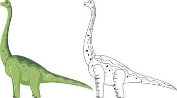 dinosauro brachiosaurus con il suo contorno doodle su sfondo bianco vettore