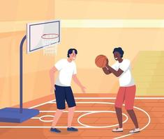 studenti delle scuole superiori che giocano a basket a colori piatti illustrazione vettoriale