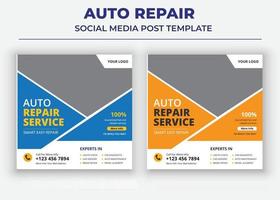 servizi di riparazione auto post sui social media e volantino vettore