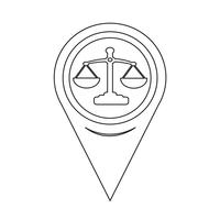 Puntatore della mappa icona della bilancia della giustizia vettore
