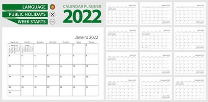 pianificatore del calendario portoghese per il 2022. lingua portoghese, la settimana inizia da lunedì. modello di calendario vettoriale per brasile, portogallo, angola, mozambico e altro
