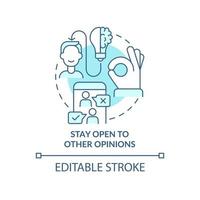 resta aperto ad altre opinioni icona del concetto turchese. illustrazione di linea sottile di idea astratta di partenariato di mentalità aperta. disegno di contorno isolato. tratto modificabile. roboto-medium, una miriade di caratteri pro-grassetto utilizzati vettore