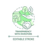 trasparenza con gli investitori icona del concetto verde. illustrazione della linea sottile dell'idea astratta di apertura delle operazioni finanziarie. disegno di contorno isolato. tratto modificabile. roboto-medium, una miriade di caratteri pro-grassetto utilizzati vettore