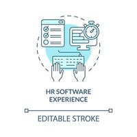 icona del concetto turchese dell'esperienza del software hr. competenze per le risorse umane idea astratta linea sottile illustrazione. disegno di contorno isolato. tratto modificabile. roboto-medium, una miriade di caratteri pro-grassetto utilizzati vettore