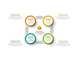 Il vettore e le icone di progettazione di infografica a passo minimo possono essere utilizzati per il layout del flusso di lavoro, il diagramma, la relazione annuale. modello di progettazione della sequenza temporale di infografica vettoriale con 4 opzioni, parti, passaggi o processi.