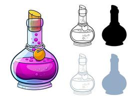 illustrazione del disegno vettoriale della bottiglia di vetro della pozione isolata su sfondo bianco