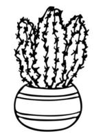 cactus semplice disegnato a mano carino. clipart di pianta d'appartamento in una pentola. illustrazione di cactus isolato su sfondo bianco. scarabocchio casa accogliente. vettore