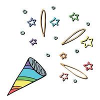 clipart di fuochi d'artificio disegnati a mano di vettore. illustrazione colorata carina isolata su sfondo bianco. per biglietti di auguri, stampa, web, design, arredamento. vettore