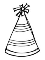 illustrazione disegnata a mano del cappello del partito isolata su una priorità bassa bianca. scarabocchio del cappuccio di compleanno. clipart di vacanza. vettore
