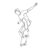 disegno a tratteggio continuo di un uomo che gioca a skateboard vettore