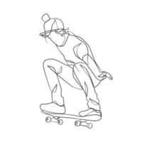 disegno a tratteggio continuo di un uomo che gioca a skateboard vettore