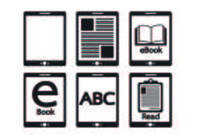 Set di icone di e-book reader e e-reader vettore