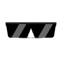 occhiali da sole moderni neri con vetro scuro su sfondo bianco.