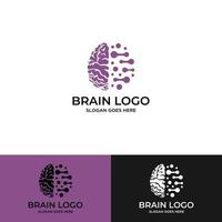modello di logo del cervello a linea di punti vettore