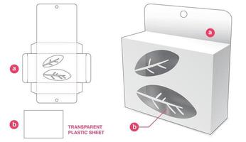 imballaggio appeso in cartone con finestra a foglie e dima fustellata in foglio di plastica trasparente vettore