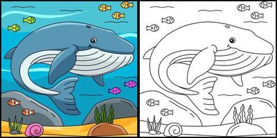 illustrazione della pagina di colorazione della balena blu vettore