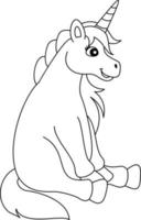 pagina da colorare di unicorno seduto isolata per i bambini vettore