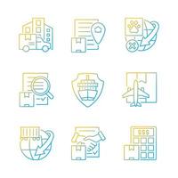 set di icone vettoriali lineari con gradiente aziendale di logistica internazionale. servizio di trasporto globale. consegna professionale. fascio di simboli di contorno a linea sottile. raccolta di illustrazioni di contorno isolato