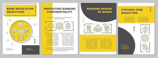 modello di brochure per attività di regolamentazione bancaria. riduzione del rischio sistemico. volantino, opuscolo, stampa depliant, copertina con icone lineari. layout vettoriali per presentazioni, relazioni annuali, pagine pubblicitarie