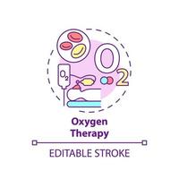 icona del concetto di ossigenoterapia. illustrazione di linea sottile di idea astratta di riabilitazione polmonare. indicazioni terapeutiche. basso livello di ossigeno nel sangue. disegno a colori di contorno isolato vettoriale. tratto modificabile vettore