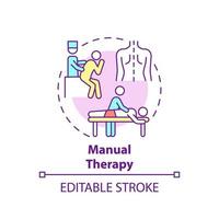 icona del concetto di terapia manuale. illustrazione di linea sottile di idea astratta di riabilitazione polmonare. muscoli, manipolazioni della forza articolare. massaggio spinale. disegno a colori di contorno isolato vettoriale. tratto modificabile vettore