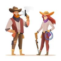 set di personaggi da cowboy e cowgirl vettore