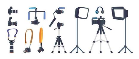set di raccolta di attrezzature per fotografia e videografia vettore