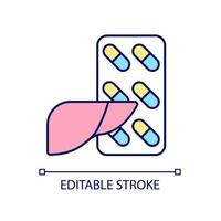 integratori per l'icona del colore rgb del fegato. prodotti per disintossicare e ringiovanire il fegato. aumento del metabolismo. promozione della produzione di bile. illustrazione vettoriale isolata. semplice disegno a tratteggio pieno