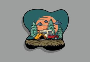 camper campeggio in natura illustrazione vettore