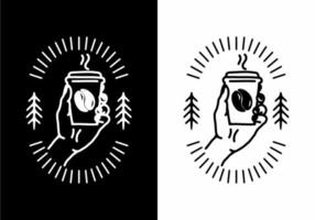 illustrazione in bianco e nero della linea di arte della mano che tiene un caffè vettore