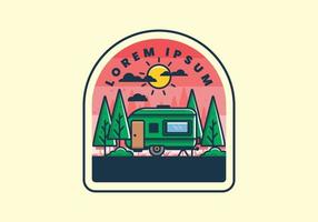 box camper con illustrazione piana di alberi di pino vettore