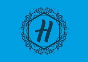 lettera iniziale h blu in cornice classica esagonale vettore