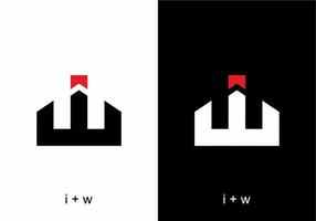 nero bianco rosso del testo della lettera iniziale di iw o wi vettore