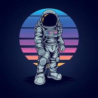 astronauta con sfondo retrowave vettore